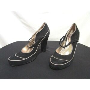 Max Monelli Italy Black Suede Mary Jane High Heels Women Sz 37 EU/6.5-7 US